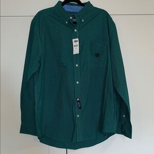 Chaps Men’s Beautiful Long Sleeve Green Check Easy Care Button Shirt,Size XL New